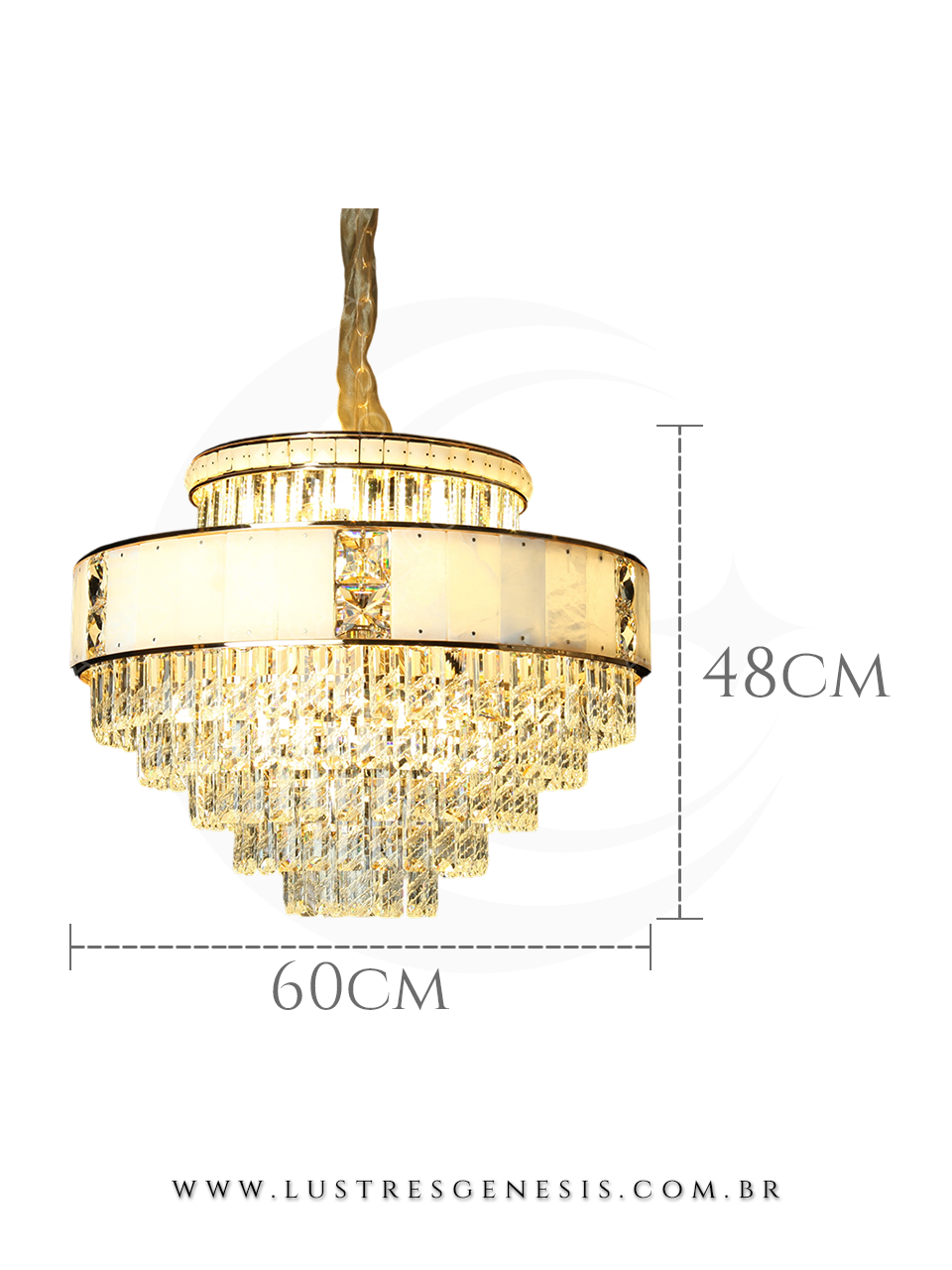Luminaria de Teto Pendente Contemporaneo Dourado Cristal 60cm, Sala de Estar, Sala de Jantar, Hall de Entrada, Mesa Area Gourmet